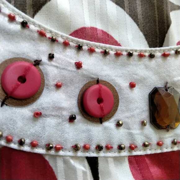 Soft by Avenue Geometric Print Blouse Size 18/20 3/4 Sleeve Brown Red White - Picture 4 of 11